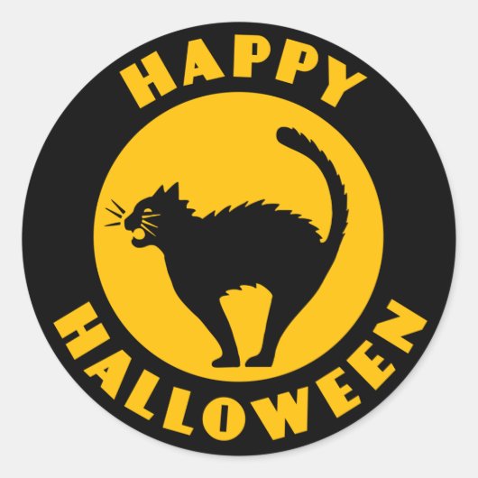 Vintag Black Cat - Happy Halloween Sticker (Vorderseite)
