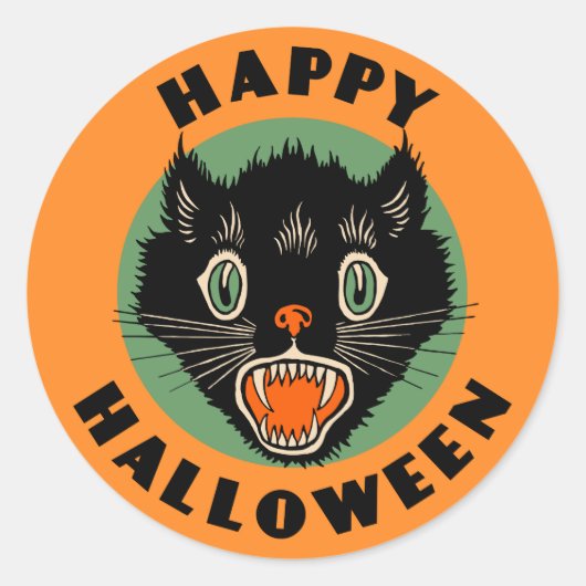 Vintag Black Cat - Happy Halloween Sticker (Vorderseite)