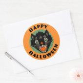 Vintag Black Cat - Happy Halloween Sticker (Umschlag)