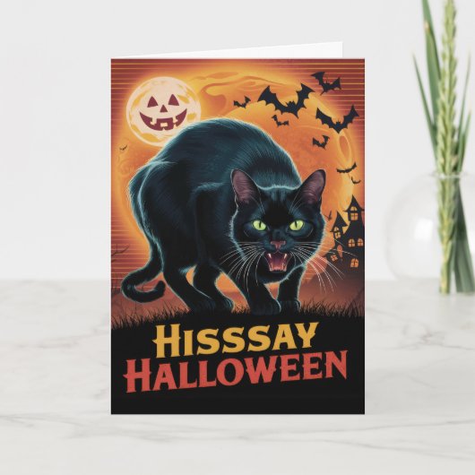 Vintag Black Cat Hisssay Halloween Feiertagskarte (Vorderseite)