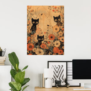 Vintag Black Cat Trio Poster