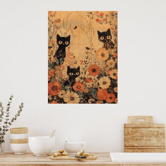 Vintag Black Cat Trio Poster (Küche)
