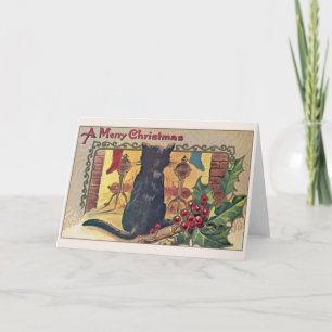 Vintag Black Cat Weihnachtskarte Feiertagskarte