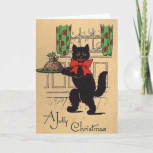 Vintag Black Cat Weihnachtskarte Feiertagskarte