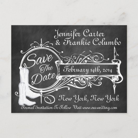 Vintag Black Chalkboard Cowboy Save the Date Ankündigungspostkarte (Vorderseite)