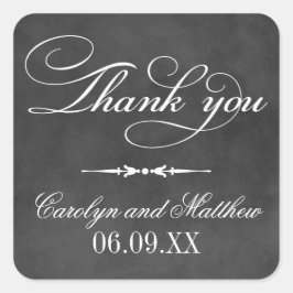 Vintag Black Chalkboard Wedding Vielen Dank Quadratischer Aufkleber