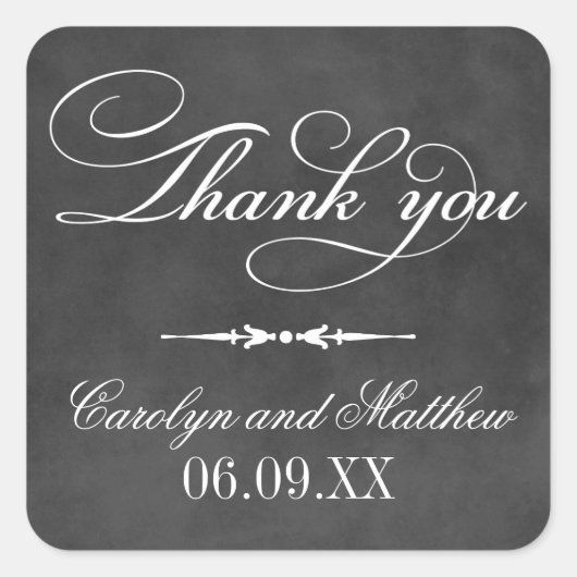 Vintag Black Chalkboard Wedding Vielen Dank Quadratischer Aufkleber (Vorderseite)