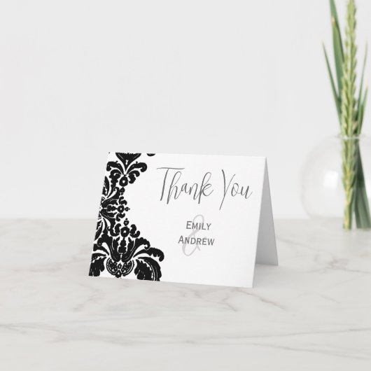 Vintag Black Damask Wedding Vielen Dank Dankeskarte (Vorderseite)