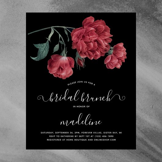 Vintag Black Floral Bridal Brunch Einladung Flyer
