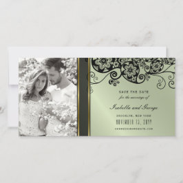 Vintag Black Floral Paisley Wirbel Elegantes Foto Save The Date