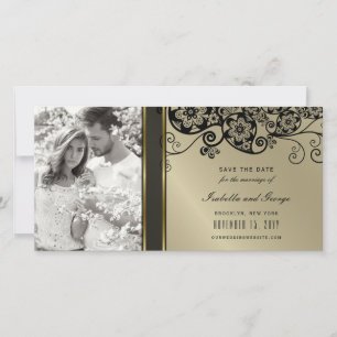 Vintag Black Floral Paisley Wirbel Elegantes Foto Save The Date