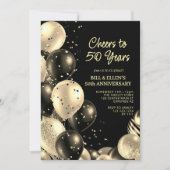 Vintag Black Gold 50. Hochzeitstag Einladung (Vorderseite)