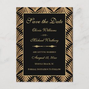 Vintag Black Gold Art Deco Gatsby Save the Date Postkarte