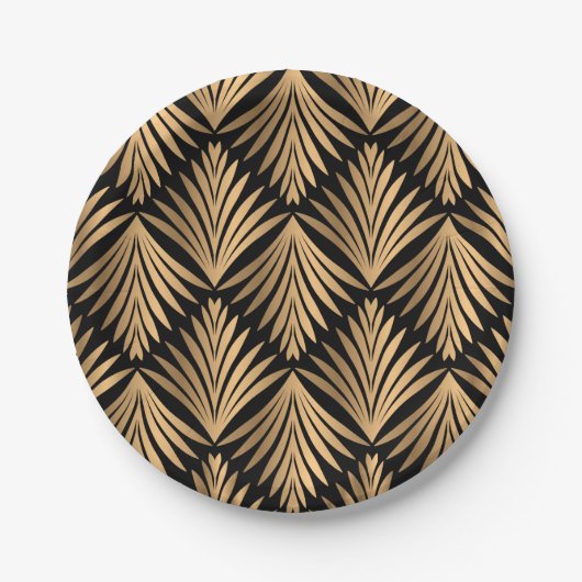 Vintag Black Gold Art Deco Gatsby Wedding Party Pappteller (Vorderseite)