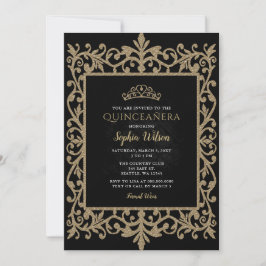 Vintag Black Gold Princess Tiara Quinceañera Einladung