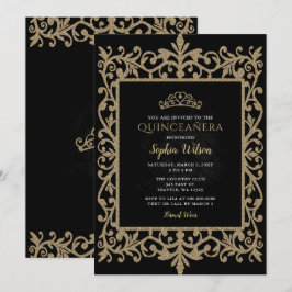 Vintag Black Gold Princess Tiara Quinceañera Einladung