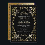 Vintag Black Gold Princess Tiara Sweet 16 Einladung<br><div class="desc">Elegant Vintag Black Gold Prinzessin Tiara Sweet 16 Geburtstags Einladung</div>