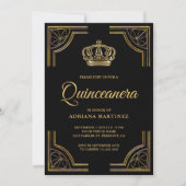 Vintag Black Gold Verziert Crown Quinceanera Einladung (Vorderseite)
