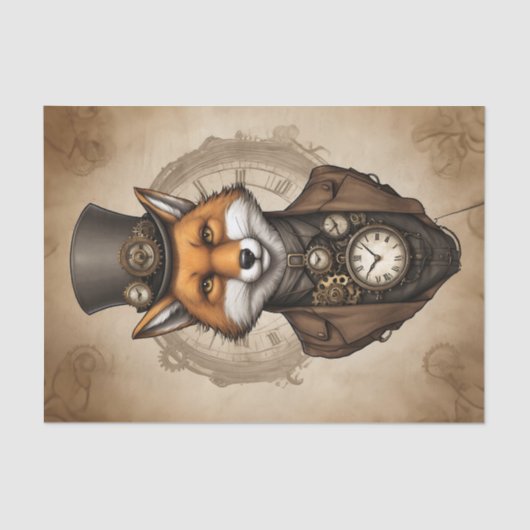 Vintag Black Hat Steampunk Fox Seidenpapier (Vorderseite)