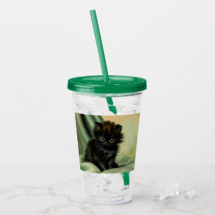 Vintag Black Kitten Illustration Acryltrinkbecher