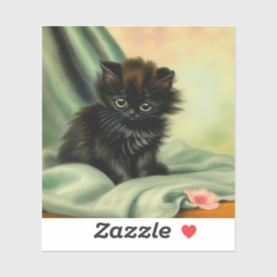 Vintag Black Kitten Illustration Aufkleber