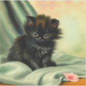 Vintag Black Kitten Illustration Aufkleber (Vorderseite)
