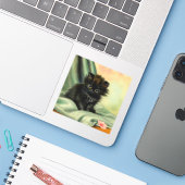 Vintag Black Kitten Illustration Aufkleber (Laptop mit iPhone)