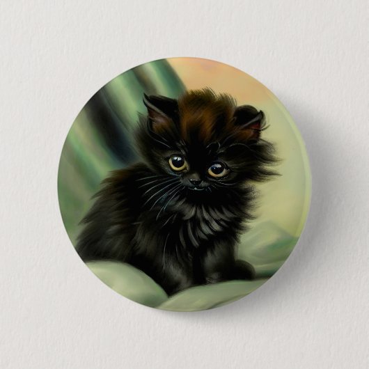 Vintag Black Kitten Illustration Button (Vorderseite)