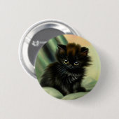 Vintag Black Kitten Illustration Button (Vorne & Hinten)
