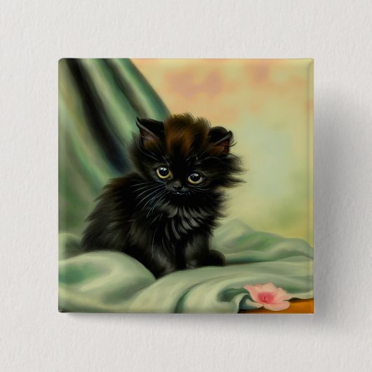 Vintag Black Kitten Illustration Button (Vorderseite)