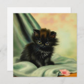 Vintag Black Kitten Illustration Einladung (Vorne/Hinten)