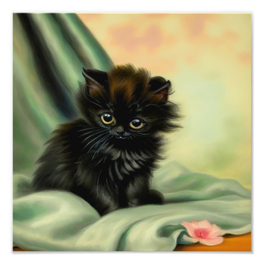 Vintag Black Kitten Illustration Fotodruck (Vorne)