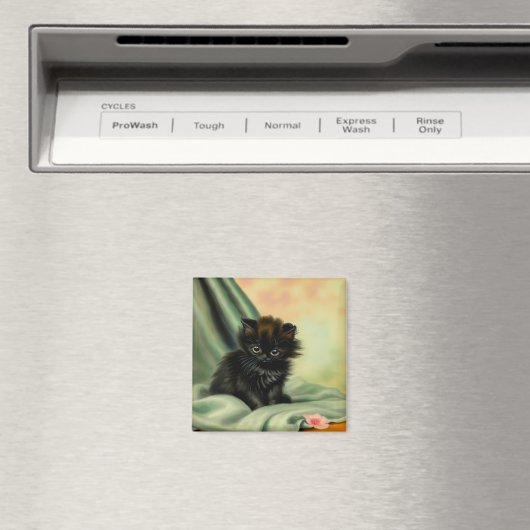 Vintag Black Kitten Illustration Magnet (In Situ (Geschirrspüler))