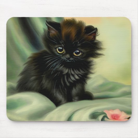 Vintag Black Kitten Illustration Mousepad (Vorne)