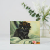 Vintag Black Kitten Illustration Postkarte (Stehend Vorderseite)