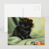 Vintag Black Kitten Illustration Postkarte (Vorne/Hinten)