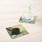 Vintag Black Kitten Illustration Rechteckiger Pappuntersetzer (Vor Ort)