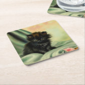 Vintag Black Kitten Illustration Rechteckiger Pappuntersetzer (angewinkelt)