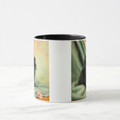 Vintag Black Kitten Illustration Tasse (Zentrum)