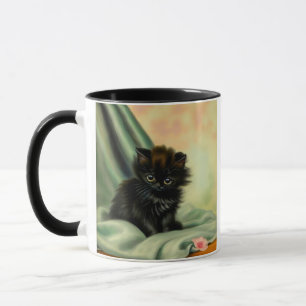 Vintag Black Kitten Illustration Tasse