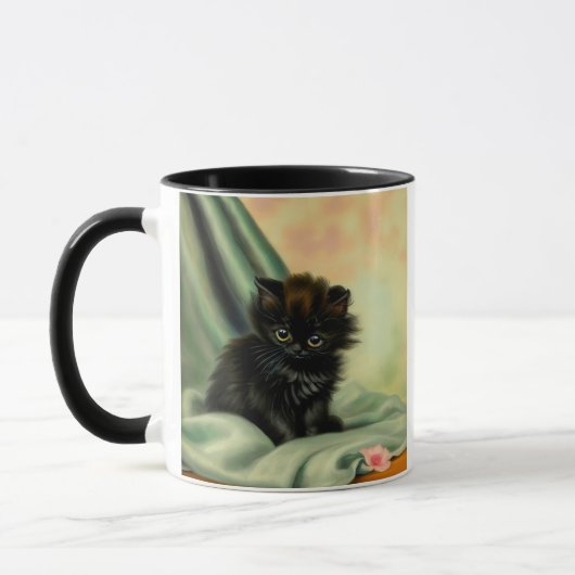 Vintag Black Kitten Illustration Tasse (Links)