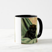 Vintag Black Kitten Illustration Tasse (VorderseiteRechts)