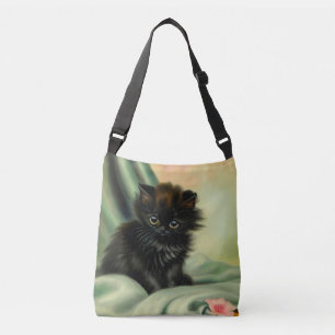 Vintag Black Kitten Illustration Tragetaschen Mit Langen Trägern