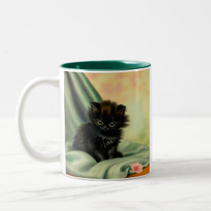 Vintag Black Kitten Illustration Zweifarbige Tasse