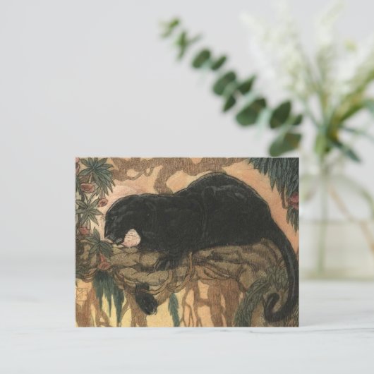 Vintag Black Panther Cat Postkarte (Stehend Vorderseite)