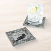 Vintag Black Raven Nevermore Halloween Glasuntersetzer (Schrägansicht)