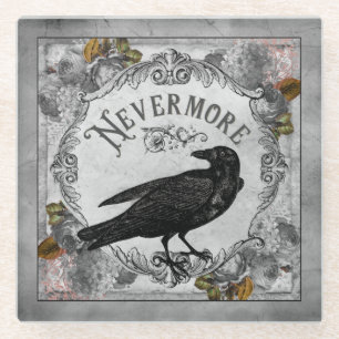 Vintag Black Raven Nevermore Halloween Glasuntersetzer