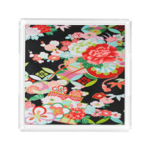 Vintag Black Red Japanisch Kimono Floral Blume