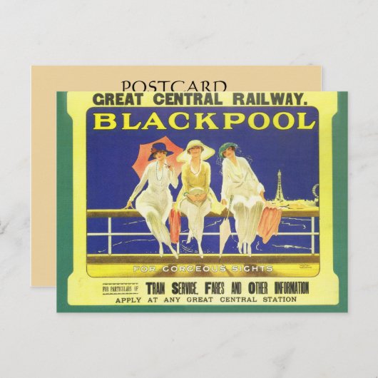 Vintag, Blackpool, England, Bahnposter Postkarte (Vorne/Hinten)
