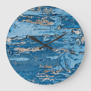Vintag Blau: Alte Holzstruktur Große Wanduhr